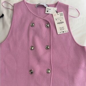 Zara Women's Pink Double-Breasted Tank Top